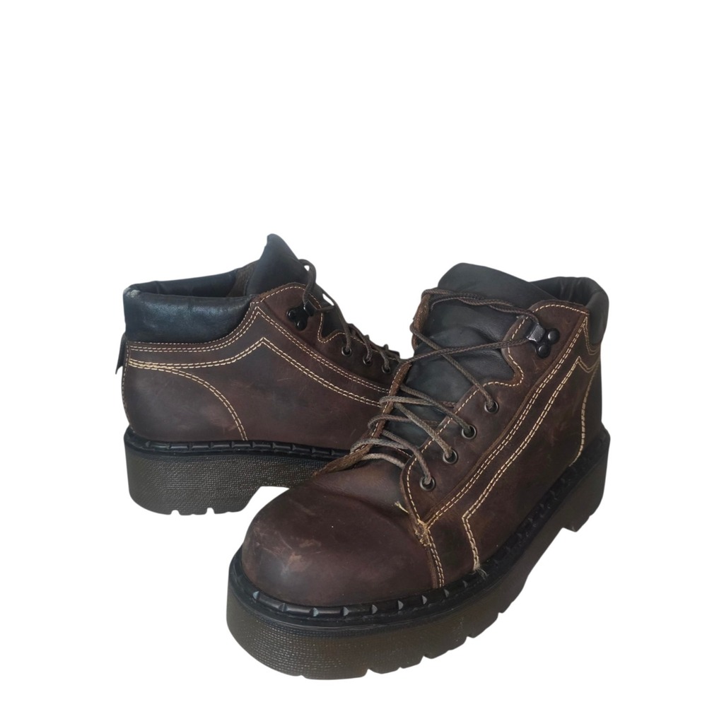 Vintage Nicole Womens 10 Brown Leather Lace Up Lug Sole Ankle Boots Made Spain